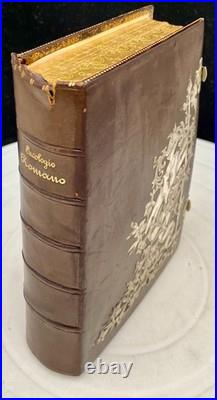 ANTIQUE'EUCOLOGIO ROMANO' BOOK (Spanish) SILVER CRUSADER ORNAMENT, GILDED EDGES