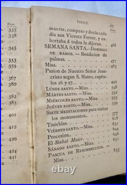 ANTIQUE'EUCOLOGIO ROMANO' BOOK (Spanish) SILVER CRUSADER ORNAMENT, GILDED EDGES