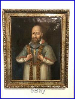 ANTIQUE FRENCH 19th c. Or 18th c. Oil Portrait of St. Francis de Sales