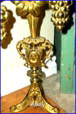 ANTIQUE FRENCH BRONZE CHURCH ALTAR CANDELABRA WHEAT FLOWERS GRAPES 19th CENTURY
