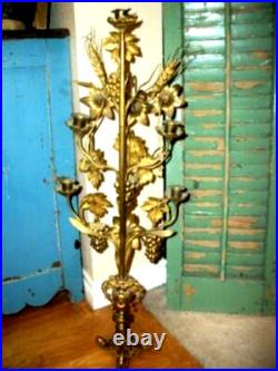 ANTIQUE FRENCH BRONZE CHURCH ALTAR CANDELABRA WHEAT FLOWERS GRAPES 19th CENTURY