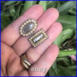 ANTIQUE Georgian 1820 9 k gold seed pearls braided hair mourning pin brooch #2