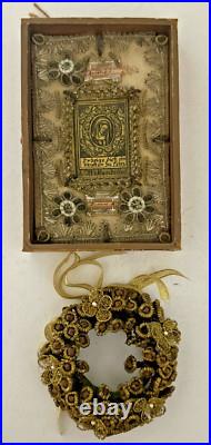 ANTIQUE German RELIGIOUS CONVENT WORK METALLIC EMBROIDERY RELIQUARY MINIATURE'S