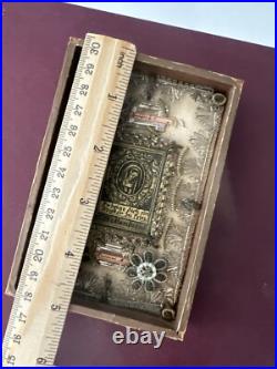ANTIQUE German RELIGIOUS CONVENT WORK METALLIC EMBROIDERY RELIQUARY MINIATURE'S