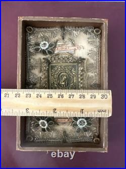 ANTIQUE German RELIGIOUS CONVENT WORK METALLIC EMBROIDERY RELIQUARY MINIATURE'S