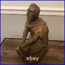 ANTIQUE HAND CARVED RELIGIOUS WOOD Statue Saint  Greek Roman Old Icon Estate
