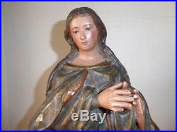 ANTIQUE HAND CARVED WOOD OUR LADY OF IMMACULATE CONCEPTION RELIGIOUS STATUE 28t