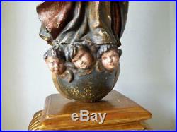 ANTIQUE HAND CARVED WOOD OUR LADY OF IMMACULATE CONCEPTION RELIGIOUS STATUE 28t