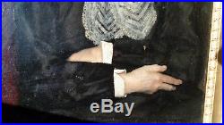 ANTIQUE LARGE FRENCH PAINTING 19th c. PORTRAIT OF A LADY IN BLACK