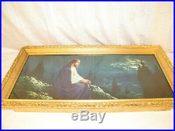 ANTIQUE LIGHTED 40's CHRIST ON THE MOUNT of OLIVES by GIOVANNI RELIGIOUS ART