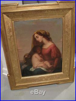 ANTIQUE OIL PAINTING ON CANVAS / MADONNA AND CHILD artistunknown