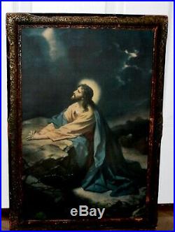 ANTIQUE ORIGINAL PRINT Morris & Bendien NY Jesus in Garden Gethsemane Moon light