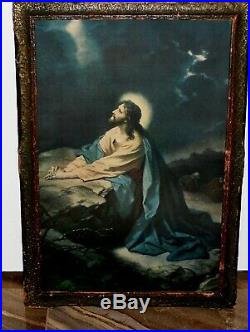 ANTIQUE ORIGINAL PRINT Morris & Bendien NY Jesus in Garden Gethsemane Moon light