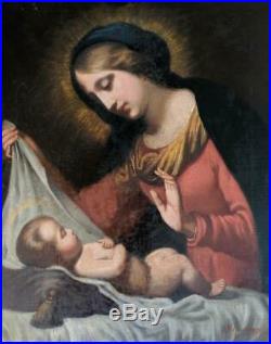 ANTIQUE Oil Painting Madonna & Child Joseph Malachy Kavanagh Irish 1856-1918