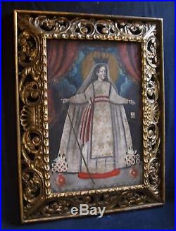 ANTIQUE RELIGIOUS OIL PAINTING 19th Century Our Lady of Carmen