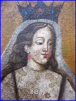 ANTIQUE RELIGIOUS OIL PAINTING 19th Century Our Lady of Carmen