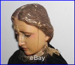 ANTIQUE RELIGIOUS SCULPTURE Our Lady of Sorrows WOOD CARVED 19TH CENTURY