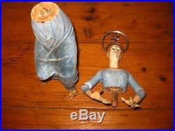 ANTIQUE RELIGIOUS WOOD MANNEQUIN SANTOS CAGE DOLL GLASS EYES SILVER HALO 19th