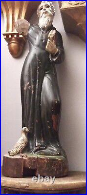 ANTIQUE RELIGIOUS WOODEN SANTOS/STATUE IN POLY CHROME WithGLASS EYES 18H 3 LBS