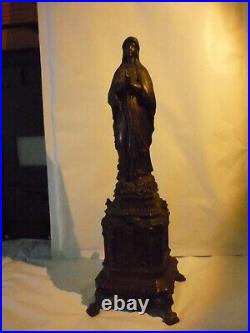 ANTIQUE VINTAGE RELIGIOUS metal STATUE our lady of lourdes