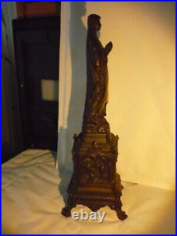 ANTIQUE VINTAGE RELIGIOUS metal STATUE our lady of lourdes