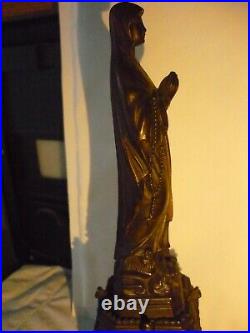 ANTIQUE VINTAGE RELIGIOUS metal STATUE our lady of lourdes