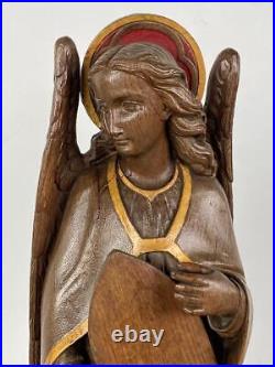 ARRIVES MAR 2024 36 Pair Religious Antique Oak Wood Angel Statues/Sculptures