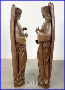 ARRIVES MAR 2024 36 Pair Religious Antique Oak Wood Angel Statues/Sculptures