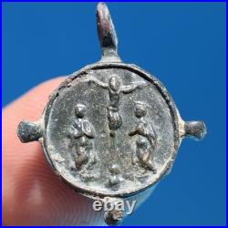 AWESOME 1600s CRUCIFIXION MEDAL OLD 17th CENTURY IHS JESUIT MEDALLION