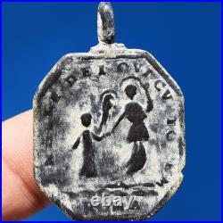 AWESOME 1600s GUARDIAN ANGEL RELIGIOUS MEDAL ANTIQUE JAMES THE MOOR SLAYER CHARM