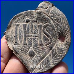 AWESOME 1600s SOCIETY OF JESUS MEDAL PLAQUE OLD 16th CENT IHS JESUIT MEDALLION
