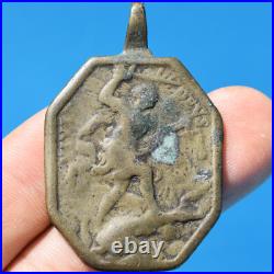 AWESOME 1700s ST MICHAEL ARCHANGEL MEDAL ANTIQUE JESUS SENTENCED MEDALLION