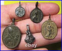 AWESOME LOT 5 ANTIQUE RELIGIOUS SPANISH MEDIEVAL MEDAL FOUND 16-17Th. C