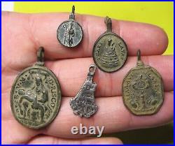 AWESOME LOT 5 ANTIQUE RELIGIOUS SPANISH MEDIEVAL MEDAL FOUND 16-17Th. C