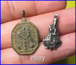 AWESOME LOT 5 ANTIQUE RELIGIOUS SPANISH MEDIEVAL MEDAL FOUND 16-17Th. C