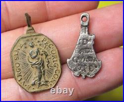 AWESOME LOT 5 ANTIQUE RELIGIOUS SPANISH MEDIEVAL MEDAL FOUND 16-17Th. C