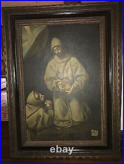 After El Greco Antique Spanish Old Master St Francis & Brother Leo In Meditation