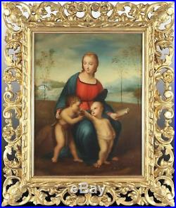 After Raphael Religious Antique Oil Painting Madonna, Child and Infant St John