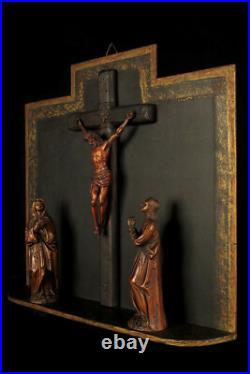 Amazing Diorama Antique, Folk Art Religious circa 1880 Christ Cross