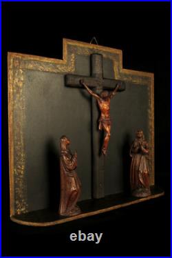 Amazing Diorama Antique, Folk Art Religious circa 1880 Christ Cross