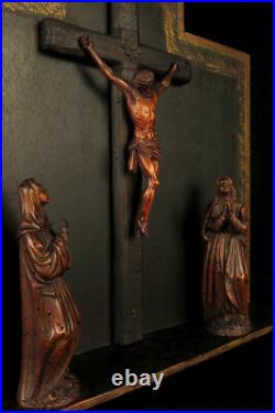 Amazing Diorama Antique, Folk Art Religious circa 1880 Christ Cross