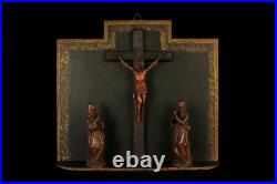 Amazing Diorama Antique, Folk Art Religious circa 1880 Christ Cross