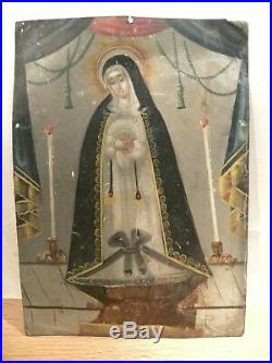 An Antique Retablo Painting La Senora De Soledad Mexican Spanish Colonial Art