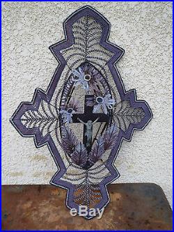 Ancienne Couronne Perle De Verre Fleur Religieux Religi French Antique Religious