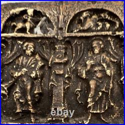 Ancient Antique Carved Stone Religious Relief Box. Notice the P with the halo