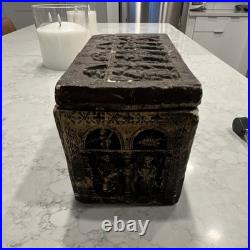 Ancient Antique Carved Stone Religious Relief Box. Notice the P with the halo