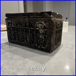 Ancient Antique Carved Stone Religious Relief Box. Notice the P with the halo