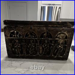 Ancient Antique Carved Stone Religious Relief Box. Notice the P with the halo
