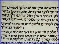 Ancient Bible Esther Scroll Manuscript Parchment /leaf From Italy 150 Years Old