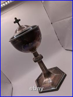 Antiq Uniq Religious Ciborium Silver Plated, 2121 Silver Purity Hallmark, Decortd